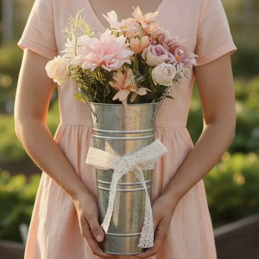 6 Pack 10Inch Galvanized Flower Bar Buckets, Flower Buckets for Flower Bar,